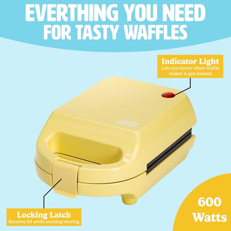 Tasty Mini Nonstick Waffle Maker, Perfect for Individual Waffles, Hash Browns, Brownies and more, Quick Results, Easy Clean Up, 600W, Yellow - Image 5